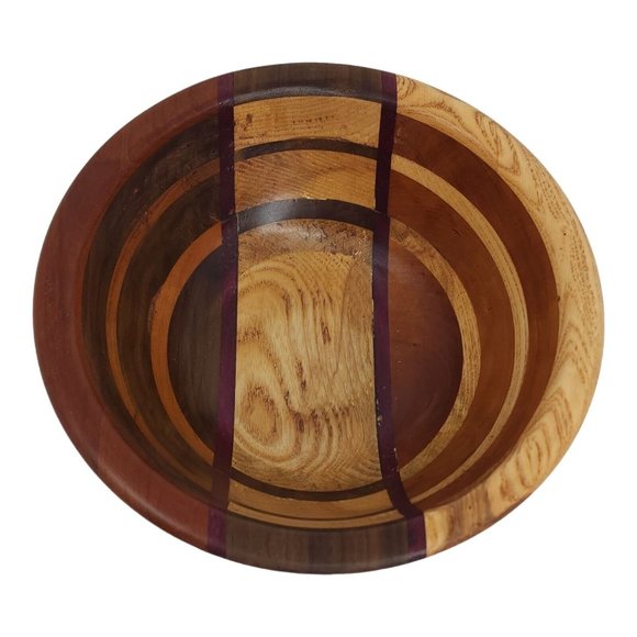 Purple Heart, Poplar, Ash, Maple Wood Bowl Turned 8.75" Modern Rustic Made in US - Picture 7 of 8